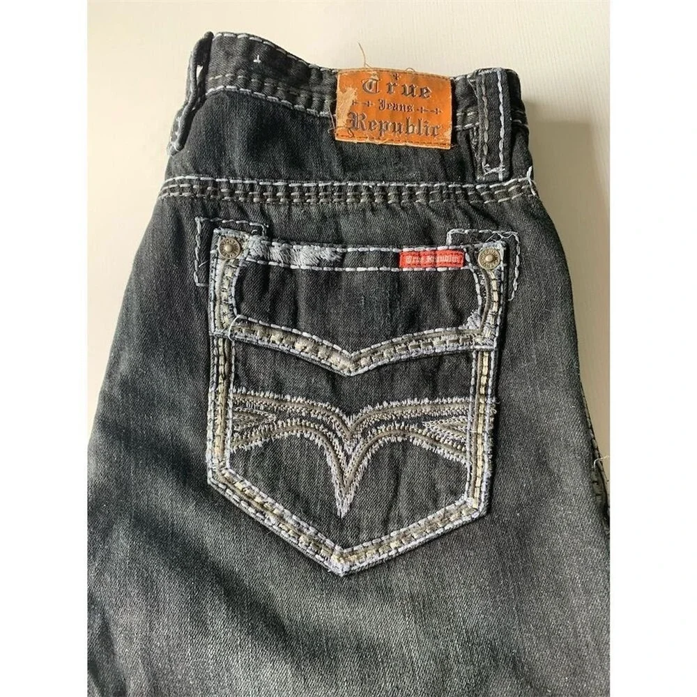 True Religion Men's Straight Jeans Black Size 36 Triple Stitching